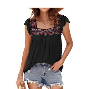Square Neck Embroidered‎ Top NWOT